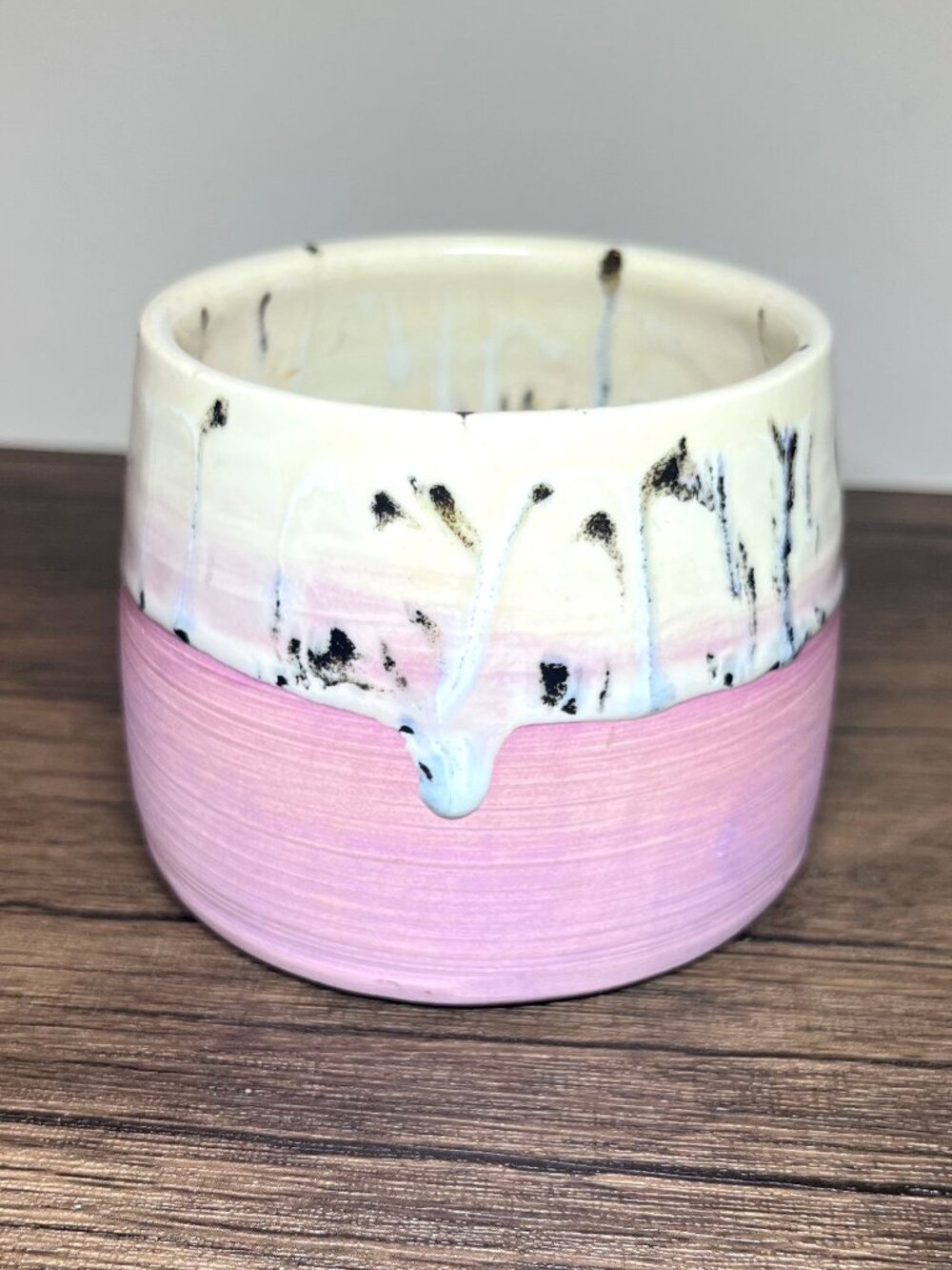 Handmade Pottery Pink Plant Pot with Glazed Edge